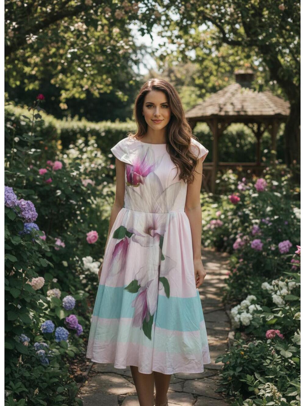 Ted Baker Bromlie Pink Magnolia Full Midi Dress Size 3 Usa 12 Special Occasion